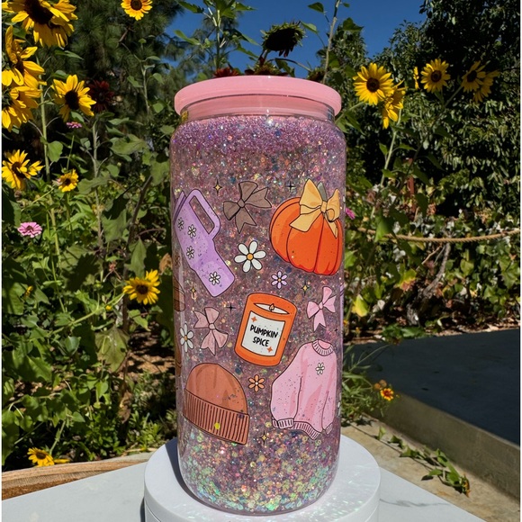 Fall favorites pumpkins sweaters boots libbey snow globe can glass tumbler 20oz - Picture 5 of 5